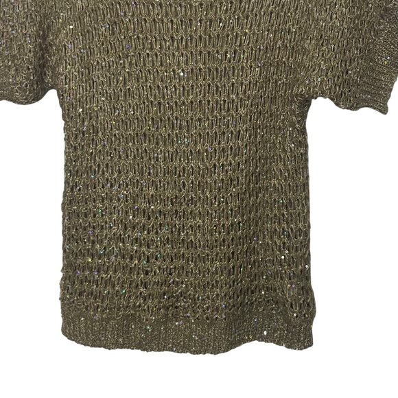 Inseparable Open Knit Sweater Womens Large Khaki Green Casual Sequin - Picture 4 of 8